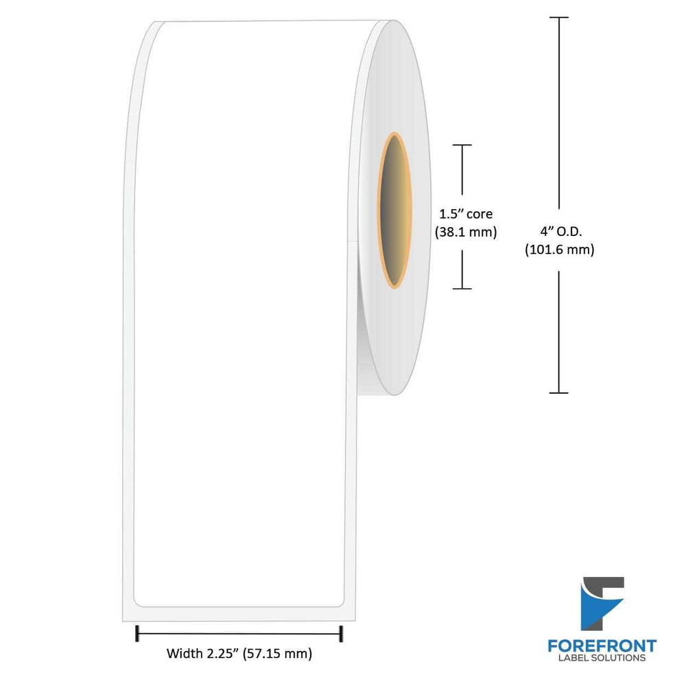 2.25" continuous gloss paper inkjet labels 100 ft roll 2" core 4" OD