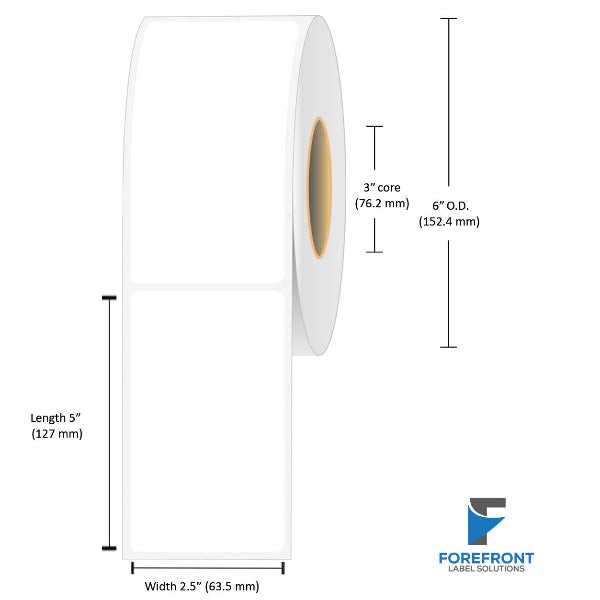 2.5" × 5" Gloss BOPP Inkjet Labels – 520/Roll, 3" Core, 6" OD