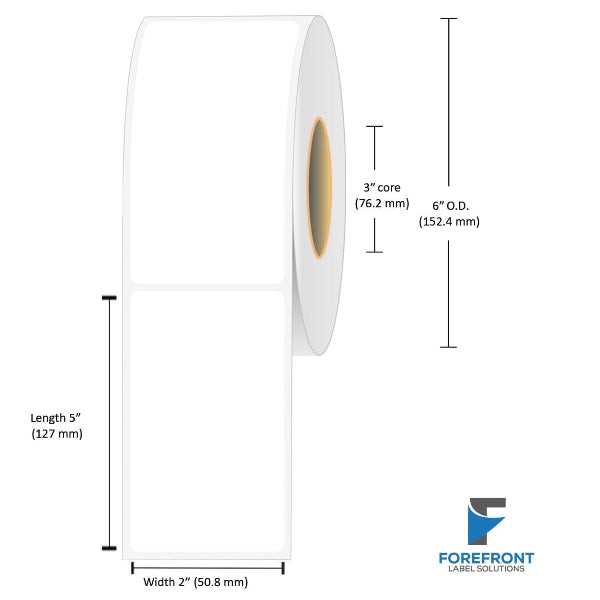 2 x 5 inch matte BOPP inkjet labels, 420 labels per roll, 3 inch core, 6 inch outer diameter