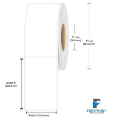 2 x 8 inch matte BOPP inkjet labels, 130 labels per roll, 2 inch core, 4 inch OD