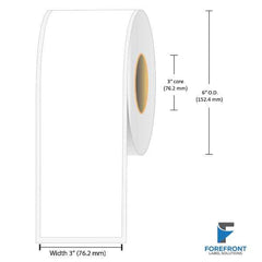 3 inch continuous matte BOPP inkjet labels, 180 ft per roll, 3 inch core, 6 inch outer diameter