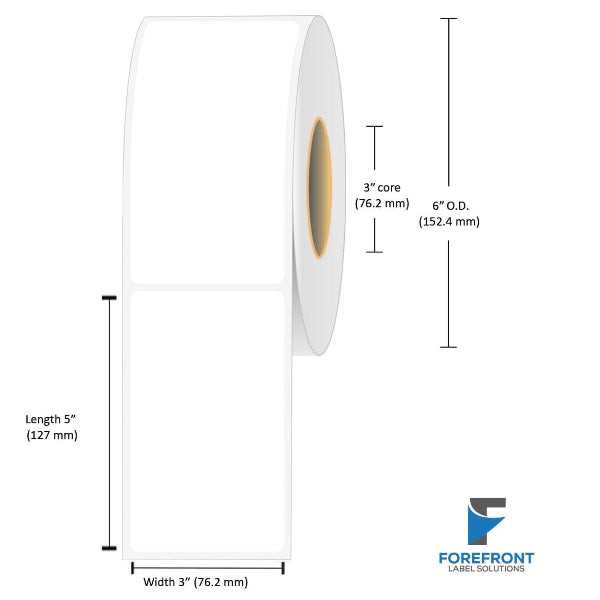 3 x 5 inch matte BOPP inkjet labels, 420 labels per roll, 3 inch core, 6 inch outer diameter