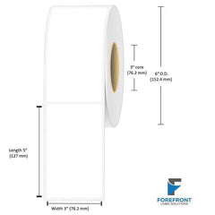 3 x 5 inch matte BOPP inkjet labels, 420 labels per roll, 3 inch core, 6 inch outer diameter