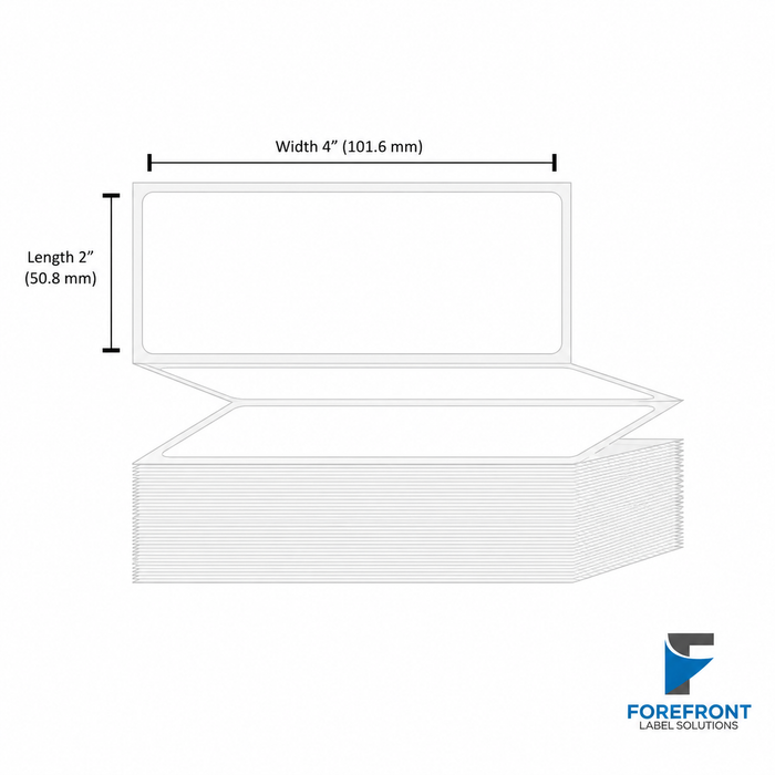 4 x 2 inch thermal transfer fanfold labels, 10000 labels per stack, ForeFront Label Solutions