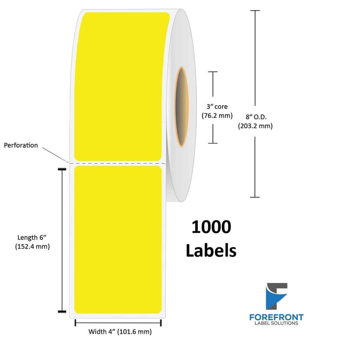 4" x 6" Yellow Thermal Transfer Label - 1000/Roll (4-Pack)