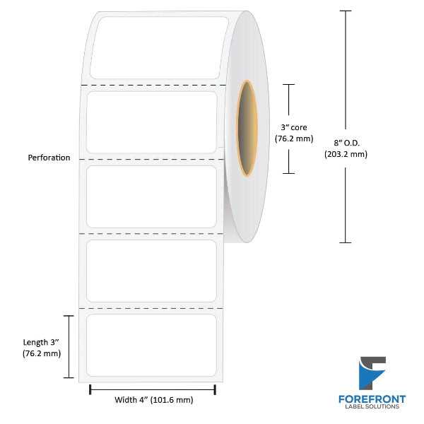 4" x 3" direct thermal labels 2000 per roll 3" core 8" OD