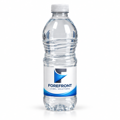 Illustrative custom-branded ESKA 500 mL bottle with white cap, ridged body and ForeFront white label