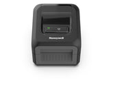 Black Honeywell PC41E-D direct thermal printer viewed from the front, with one-button controls and standard tear-off exit.