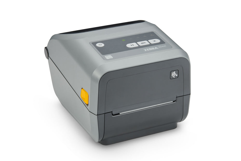 Zebra ZD421T. ZD421T roll-ribbon thermal transfer model. Selected part number determines resolution and connections.