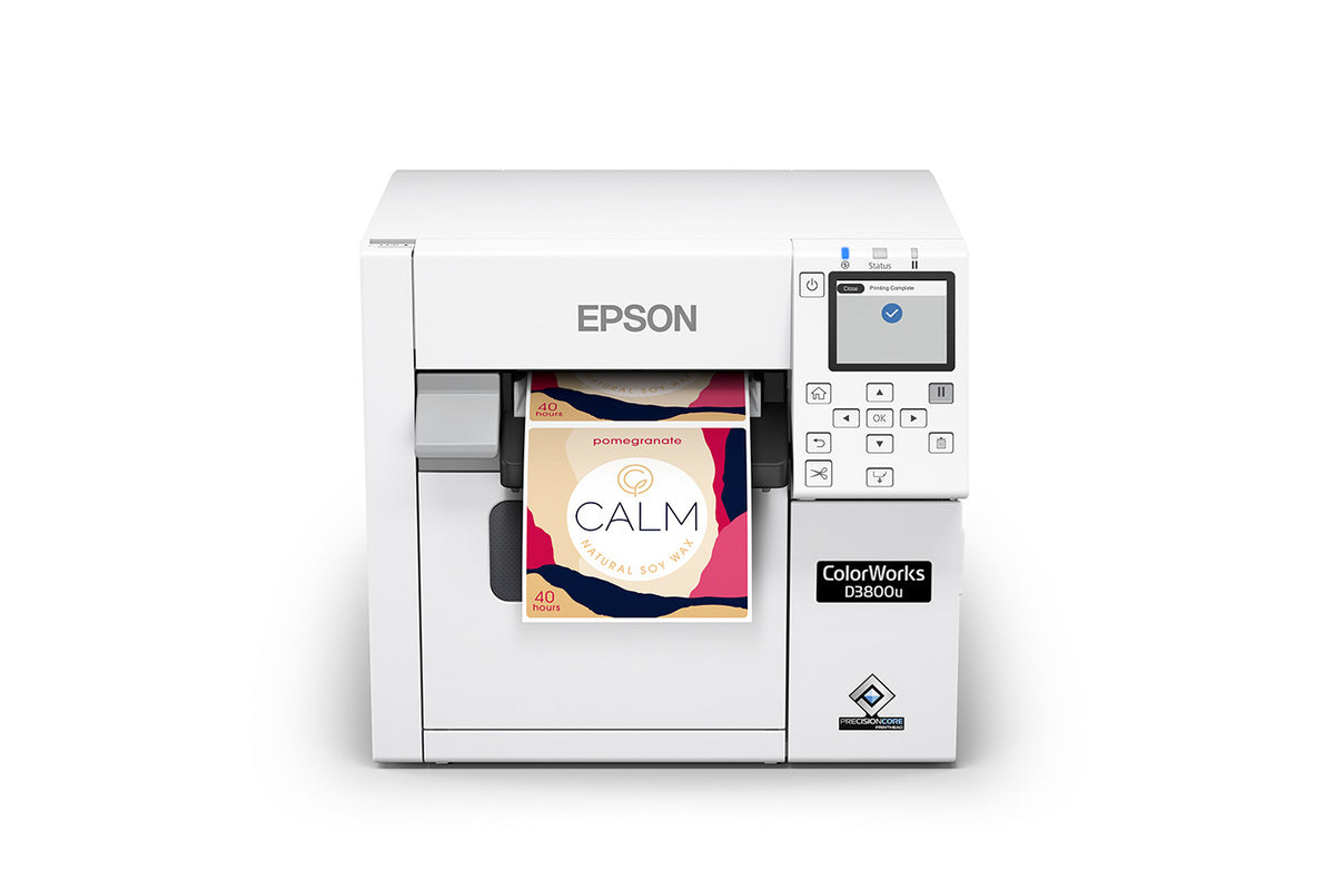 Epson ColorWorks CW-D3800 printing a colour product label