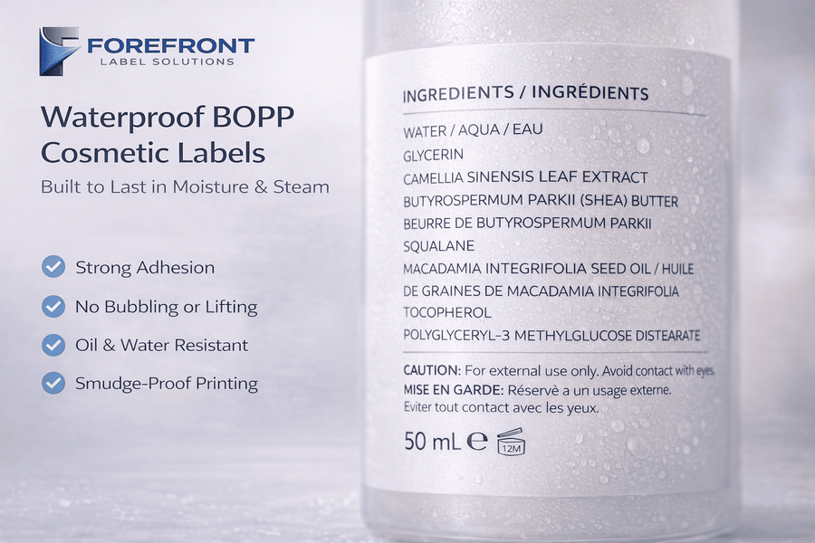 Generic Canadian product packages with balanced blank English and French label panels and a bilingual labels heading
