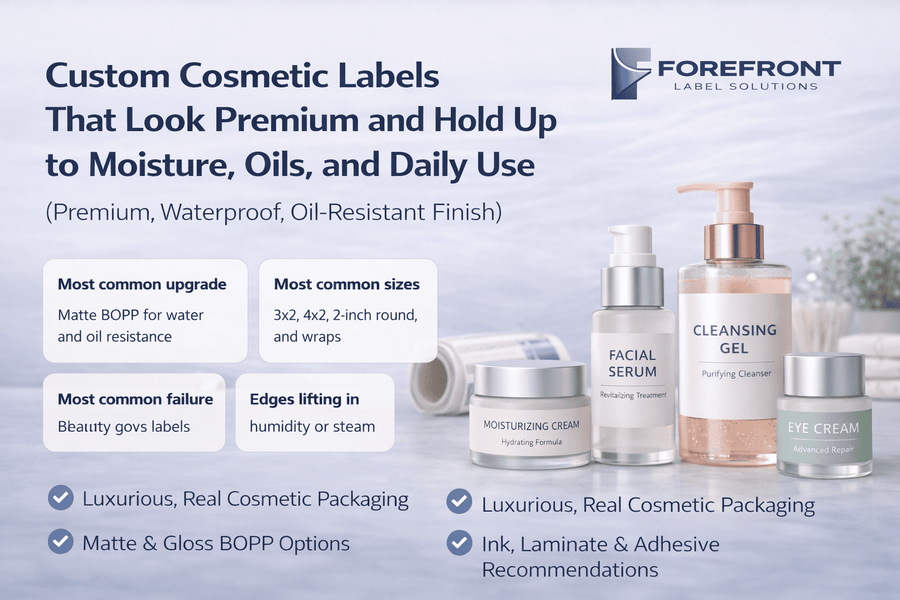 Canadian skincare and cosmetic packages arranged on a clean vanity with bilingual product labels