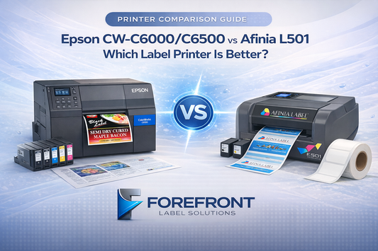 Alt tag: Epson CW-C6000/C6500 vs Afinia L501 color label printer comparison graphic by ForeFront Label Solutions