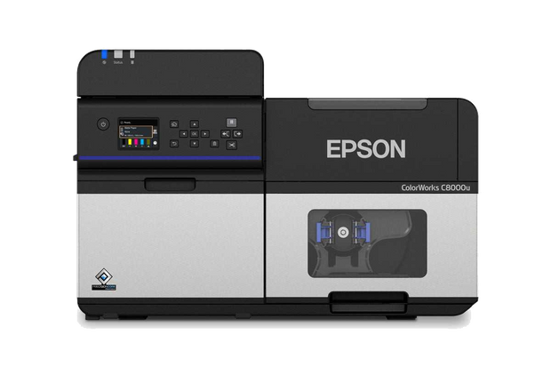 Genuine Epson ColorWorks C8000 high speed colour label printer producing printed labels