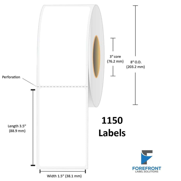 1.5" x 3.5" Matte Material Polypropylene Label - 1150 Labels