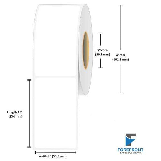 2 x 10 inch matte BOPP inkjet labels, 105 labels per roll, 2 inch core, 4 inch OD