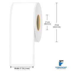 3 inch continuous matte BOPP inkjet labels, 90 feet per roll, 2 inch core, 4 inch OD