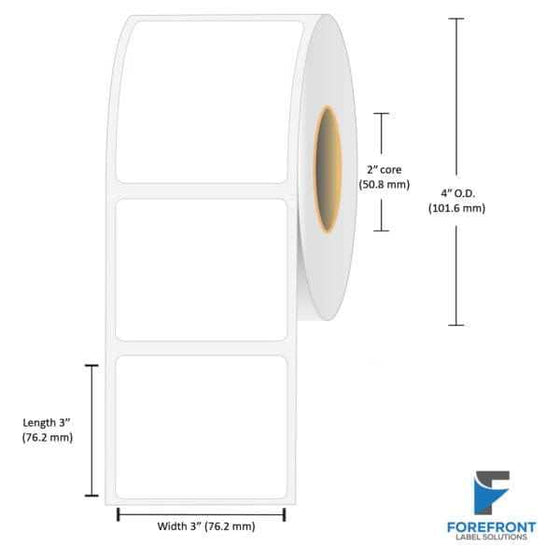 3" x 3" gloss paper inkjet labels 375 per roll 2" core 4" OD
