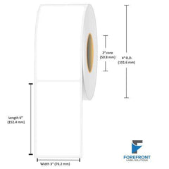 3 x 6 inch matte BOPP inkjet labels, 175 labels per roll, 2 inch core, 4 inch OD