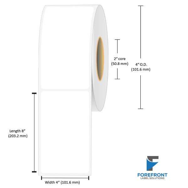 4 x 8 inch matte BOPP inkjet labels, 130 labels per roll, 2 inch core, 4 inch outer diameter