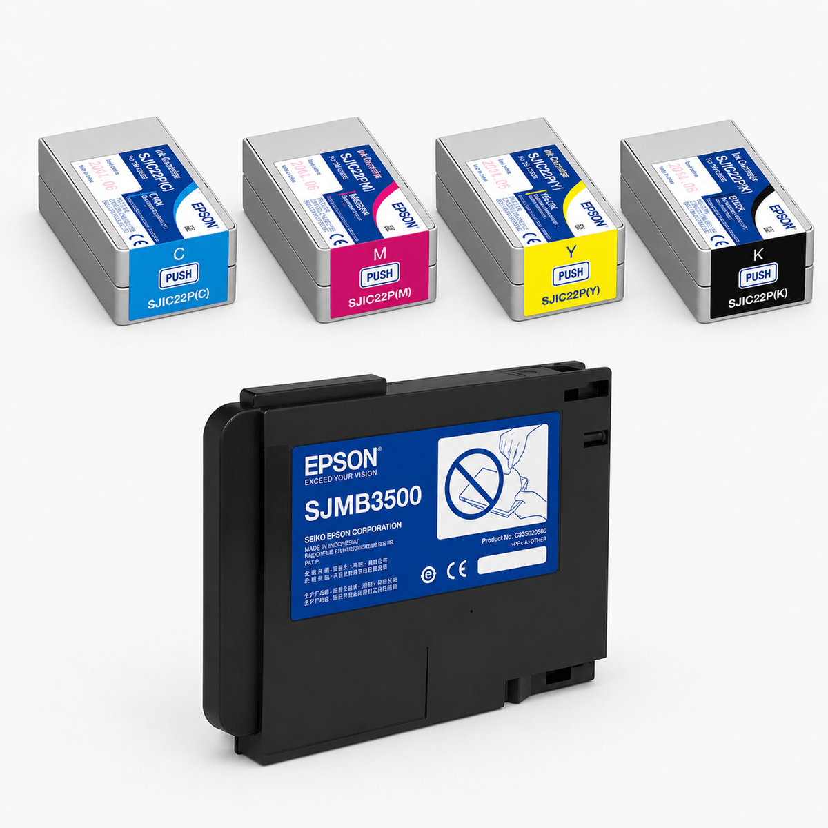 Epson TM-C3500 CMYK Ink Set + Maintenance Box Kit