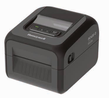 Black Honeywell PC42E-D direct thermal printer with multi-button controls and standard tear-off front. No cutter or peeler is fitted.
