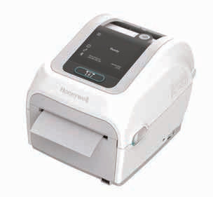 White Honeywell PC45D healthcare direct thermal printer with touchscreen and standard tear-off front. No cutter or dispenser fitted.