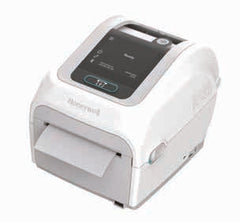 White Honeywell PC45D healthcare direct thermal printer with touchscreen and standard tear-off front. No cutter or dispenser fitted.