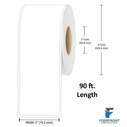 3" continuous matte BOPP inkjet label, 90 feet/roll, 2" core