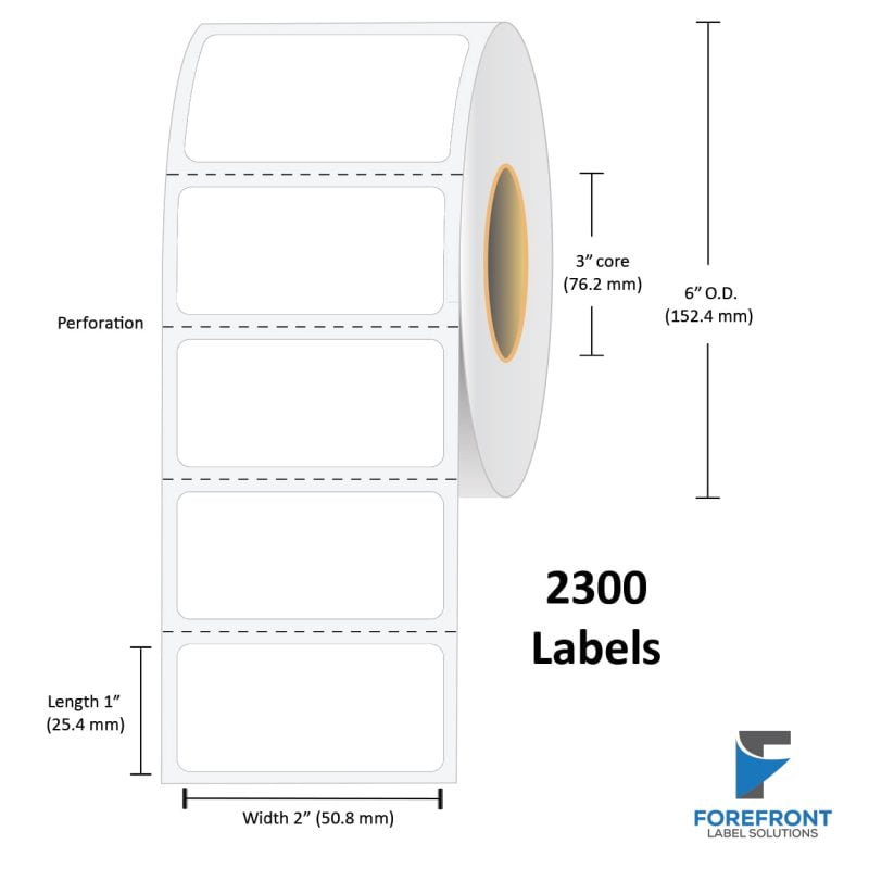 2" x 1" Gloss Clear Polyester Label - 2300 Labels